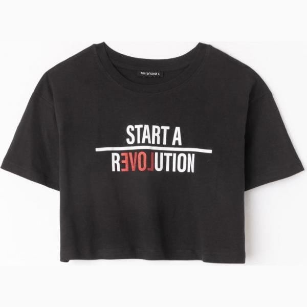 T-shirt girocollo a maniche corte crop nero Terranova nero