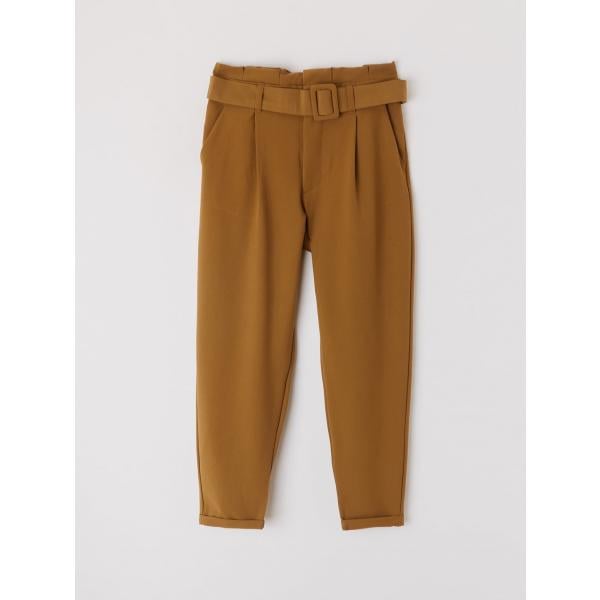 Pantalone paper bag con fibbia tinta unita kaki Terranova