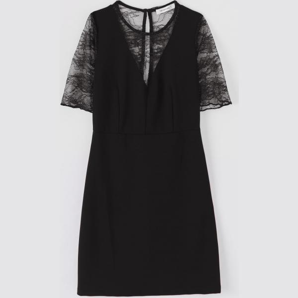 Vestito corto con pizzo scollatura aderente nero Terranova nero