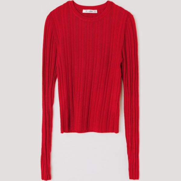 Maglia a coste girocollo a maniche lunghe tinta unita rosso Terranova rosso tinta unita