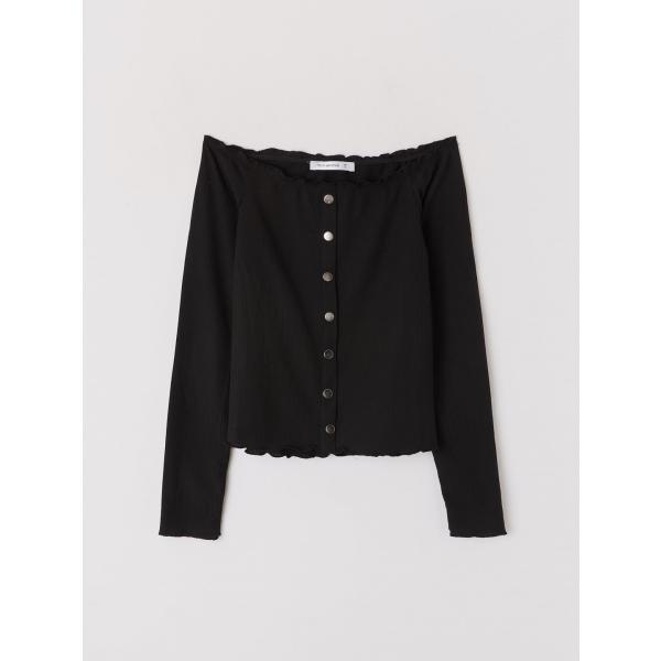 T-shirt con spalle scoperte a maniche lunghe con bottoni nero Terranova nero