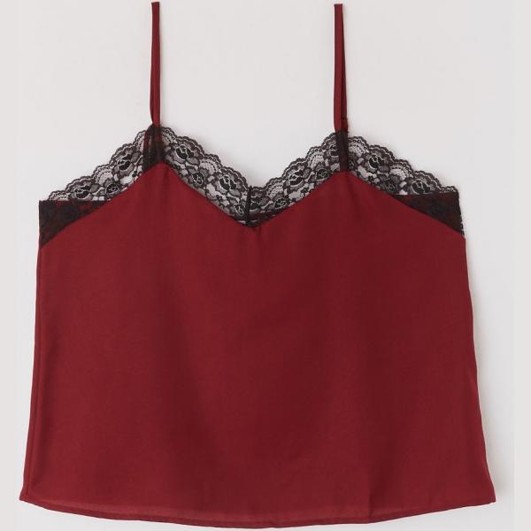 Top con pizzo contrasto tinta unita bordeaux Terranova viola tinta unita