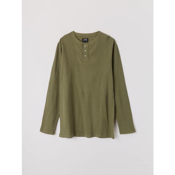 T-shirt stile militare a maniche lunghe tinta unita verde Terranova verde tinta unita