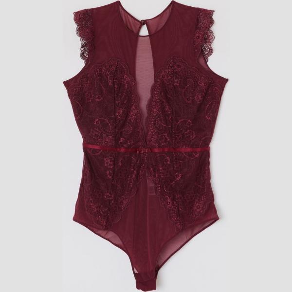 Body con pizzo in tulle Terranova viola