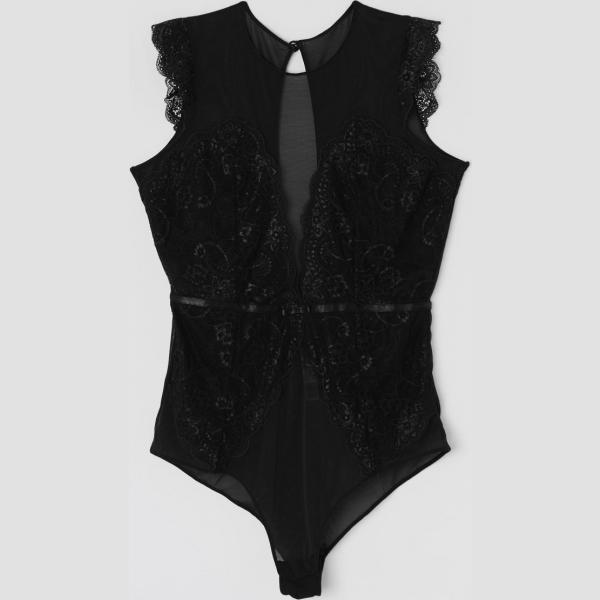 Body con pizzo in tulle nero Terranova nero