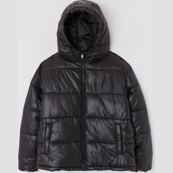 Piumino con cappuccio e zip tinta unita nero Terranova nero tinta unita