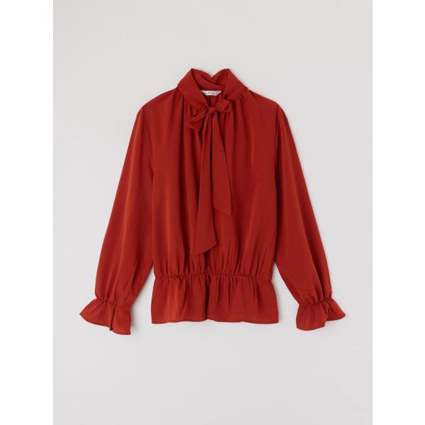 Blusa con fiocco e arricciature a maniche lunghe tinta unita Terranova rosso tinta unita