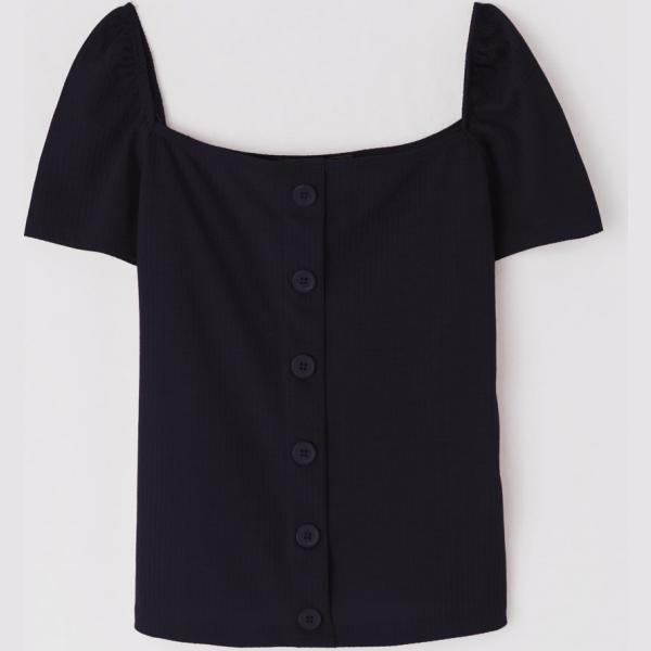 T-shirt a coste con bottoni Terranova tinta unita