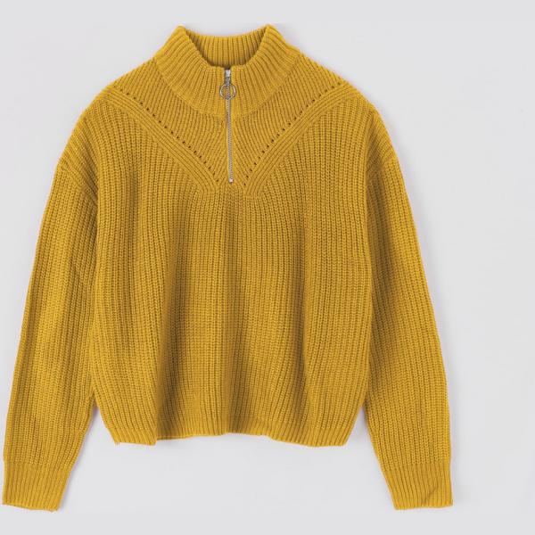 Maglione con zip senape Terranova giallo tinta unita