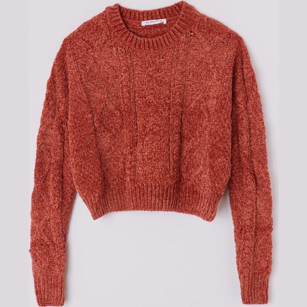 Maglia a trecce crop in ciniglia Terranova rosso tinta unita