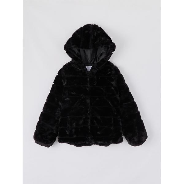 Ecopelliccia con cappuccio taglia media con zip nero Terranova nero