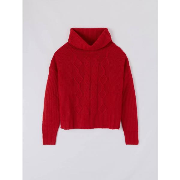 Maglione a trecce collo a dolcevita rosso Terranova rosso tinta unita