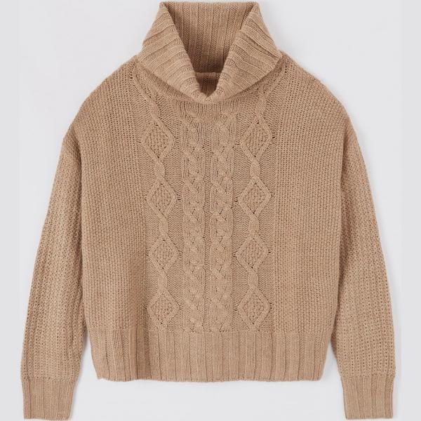 Maglione a trecce melange collo a dolcevita beige Terranova tinta unita