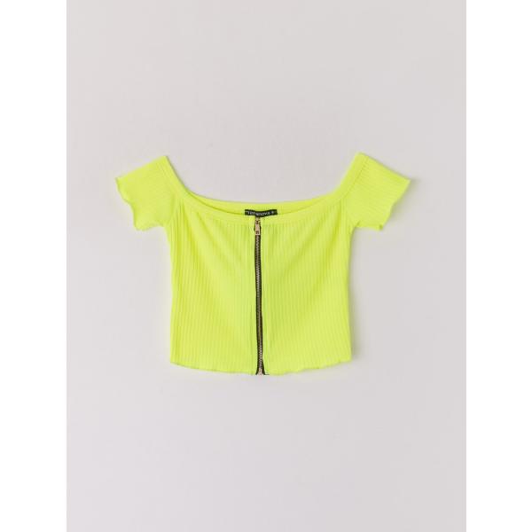 Top a coste con spalle scoperte crop con zip giallo Terranova giallo