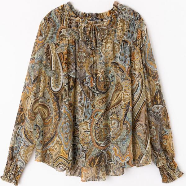 Blusa fantasia scollatura con polsini beige Terranova