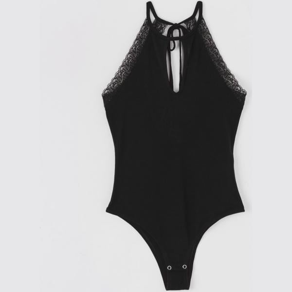 Body con pizzo tinta unita nero Terranova nero tinta unita