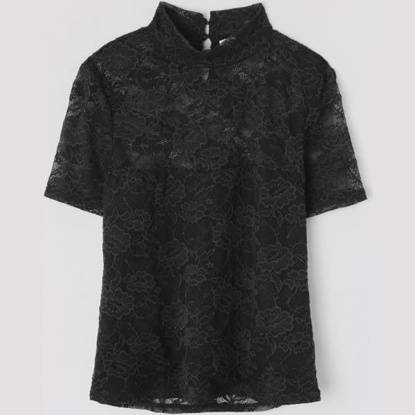 T-shirt con pizzo tinta unita nero Terranova nero tinta unita