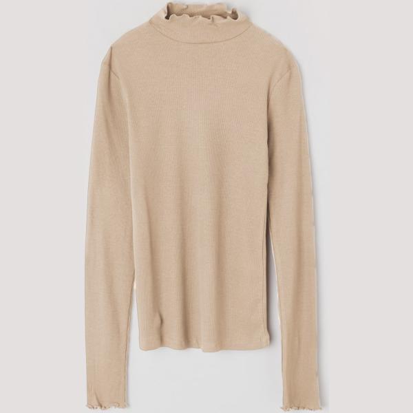 T-shirt a coste con scollo a maniche lunghe tinta unita beige Terranova tinta unita