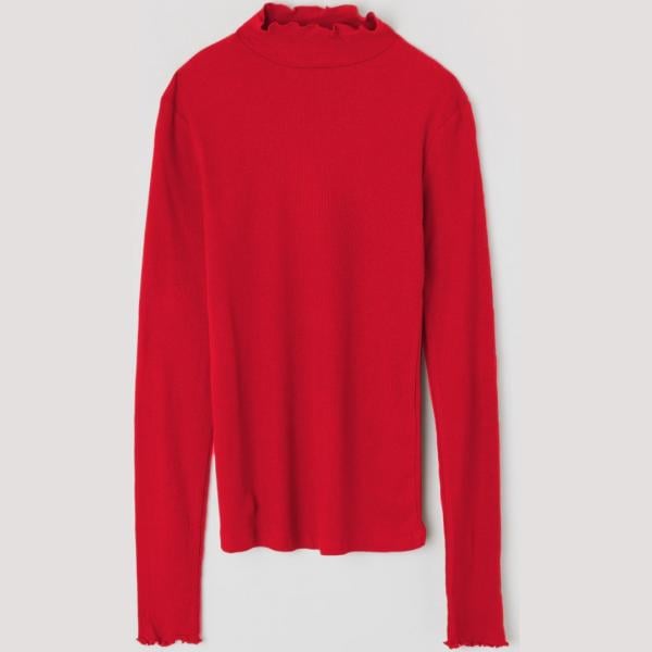 T-shirt a coste con scollo a maniche lunghe tinta unita rosso Terranova rosso tinta unita