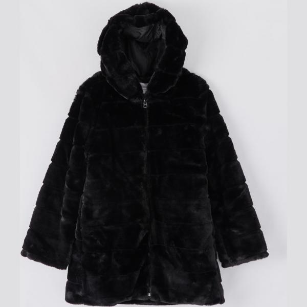 Ecopelliccia lunga con cappuccio e zip tinta unita nero Terranova nero tinta unita