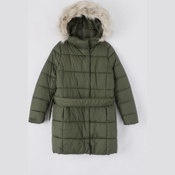 Piumino con cintura stile militare con cappuccio tinta unita verde Terranova verde tinta unita