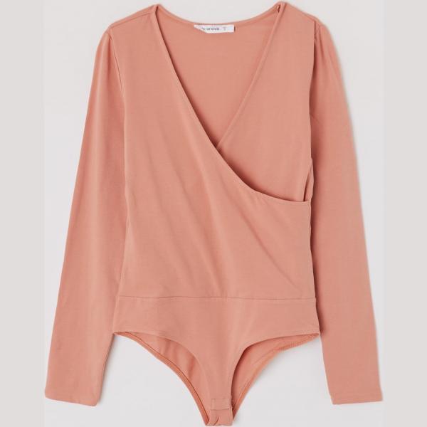 Body con scollo a maniche lunghe elasticizzato rosa Terranova rosa tinta unita