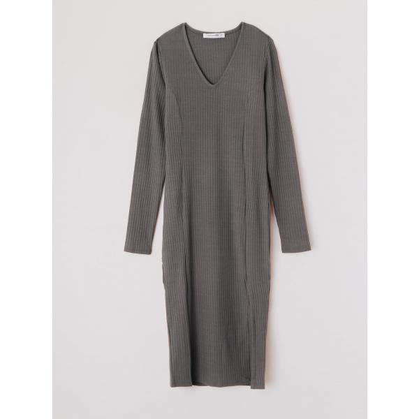 Vestito corto a coste grigio Terranova grigio tinta unita