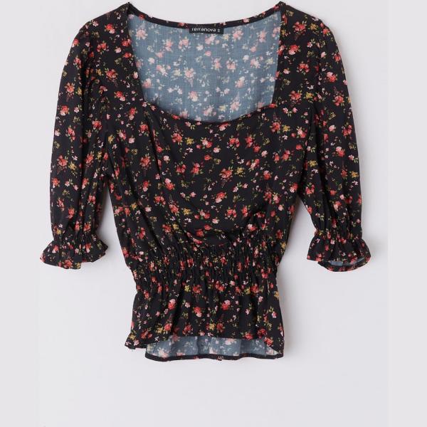 Blusa fantasia floreale con scollo nero Terranova nero a fiori