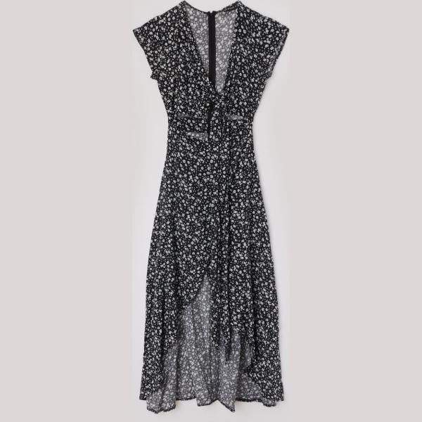 Vestito forma asimmetrica maxi fantasia floreale scollo profondo con spacco nero Terranova nero a fiori