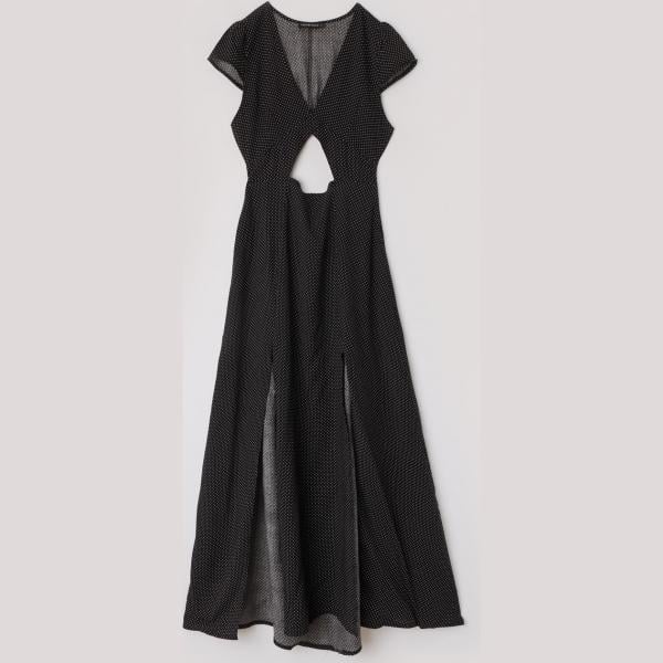 Vestito a pois scollo profondo a maniche corte nero Terranova nero a pois