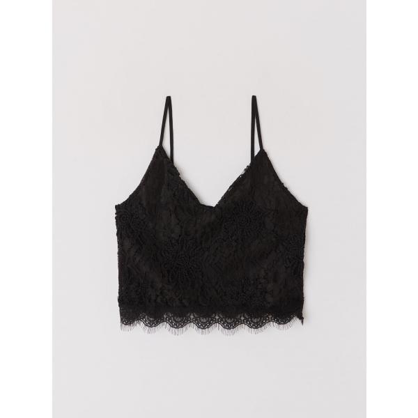 Top con pizzo collo a v crop nero Terranova nero