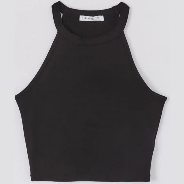 top Terranova nero tinta unita