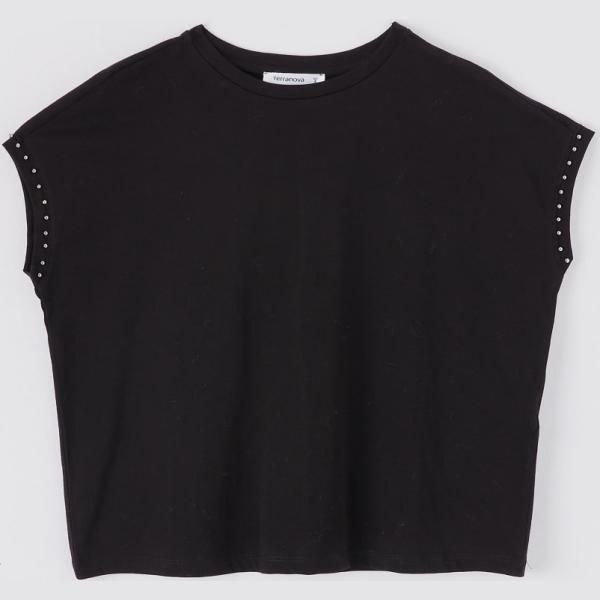 T-shirt con perle girocollo senza maniche crop nero Terranova nero
