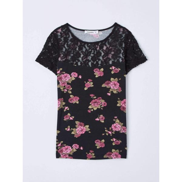 t-shirt Terranova nero a fiori