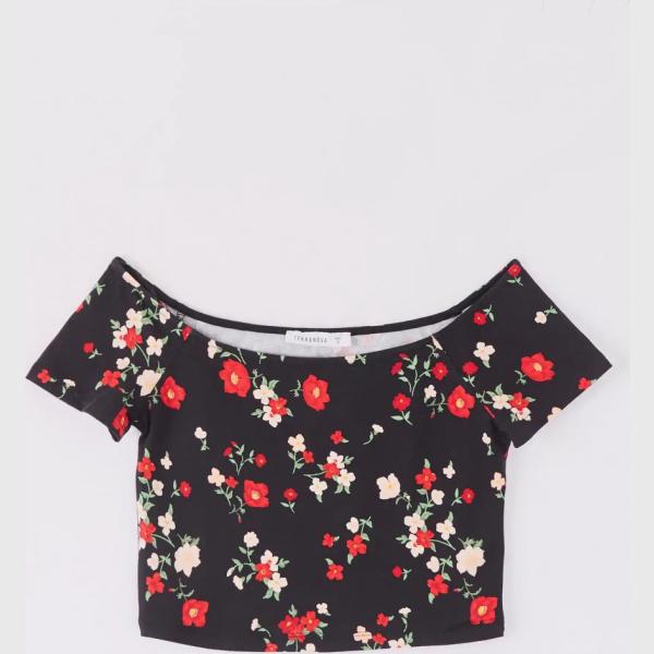 t-shirt Terranova nero a fiori