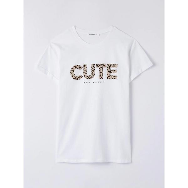 t-shirt Terranova bianco animalier