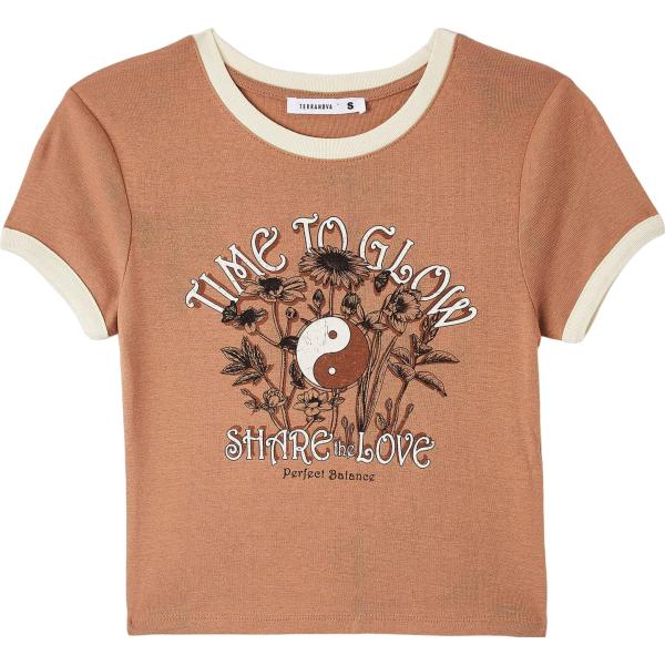t-shirt Terranova marrone con stampe