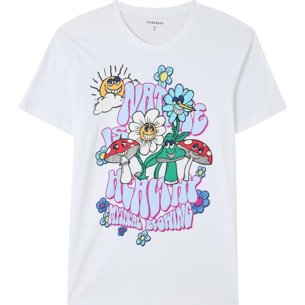 t-shirt Terranova bianco con stampe