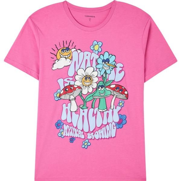 t-shirt Terranova rosa con stampe