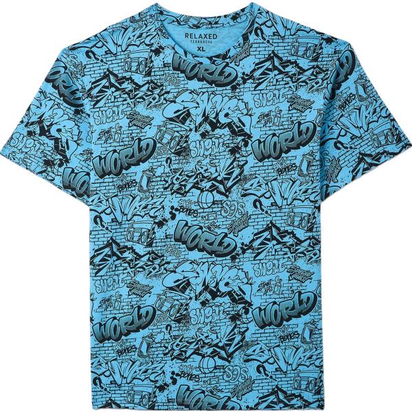 t-shirt Terranova blu con stampe