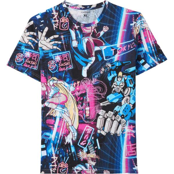 t-shirt Terranova blu con stampe