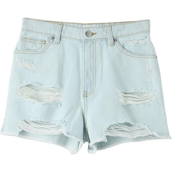shorts da donna in blu scuro effetto strappato a vita alta con zip in denim Terranova