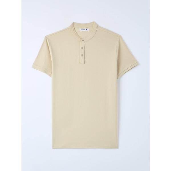 t-shirt da uomo in bianco avorio collo coreana a maniche lunghe in cotone Terranova