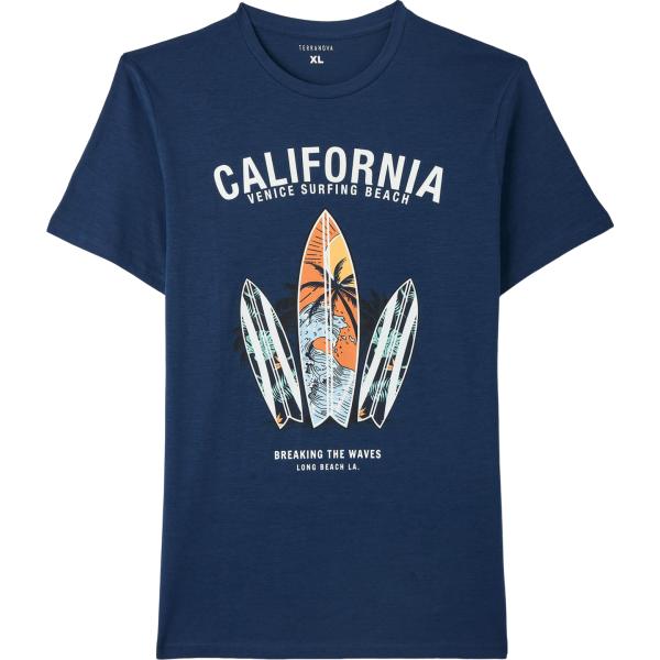 t-shirt Terranova blu con stampe