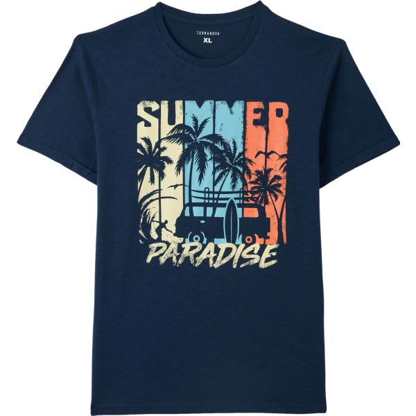 t-shirt Terranova blu con stampe