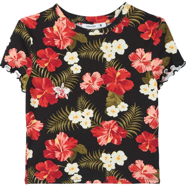 t-shirt Terranova nero a fiori