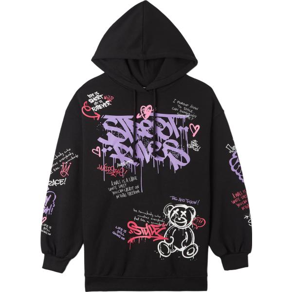 felpe con cappuccio Terranova nero con stampe