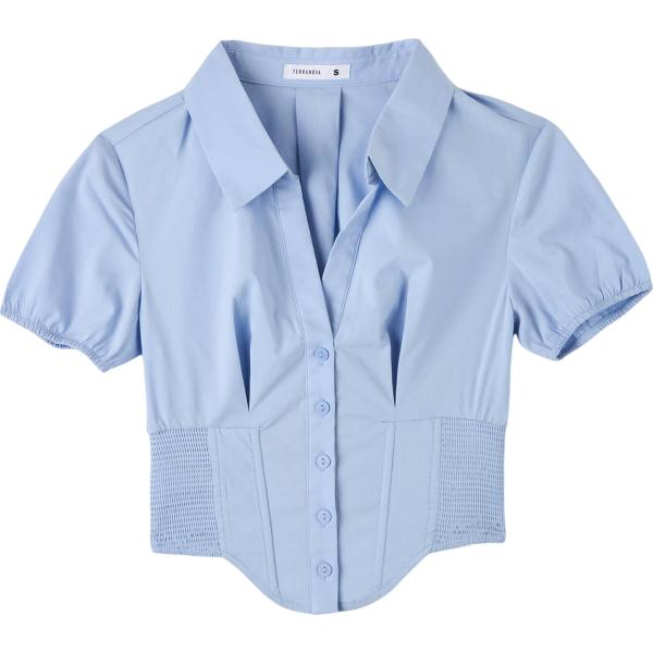 camicie a manica corta Terranova blu tinta unita