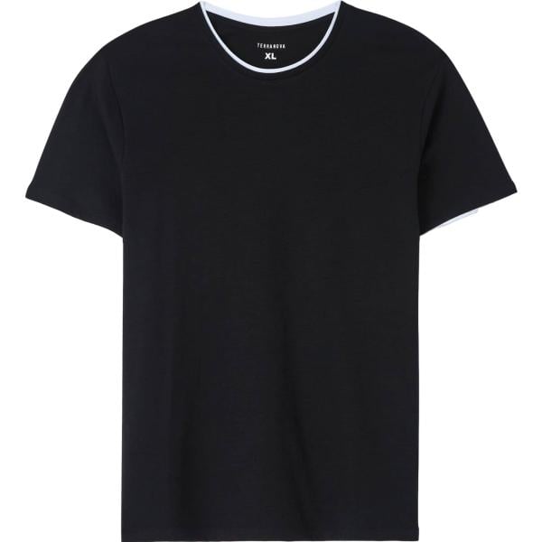 t-shirt da uomo in nero pece girocollo a maniche corte in cotone Terranova