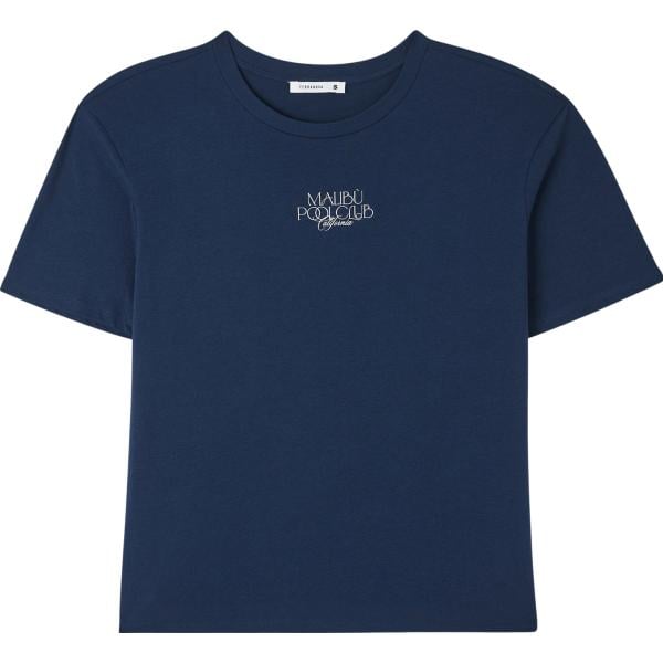 t-shirt da donna in blu scuro con stampe girocollo a maniche corte in cotone Terranova